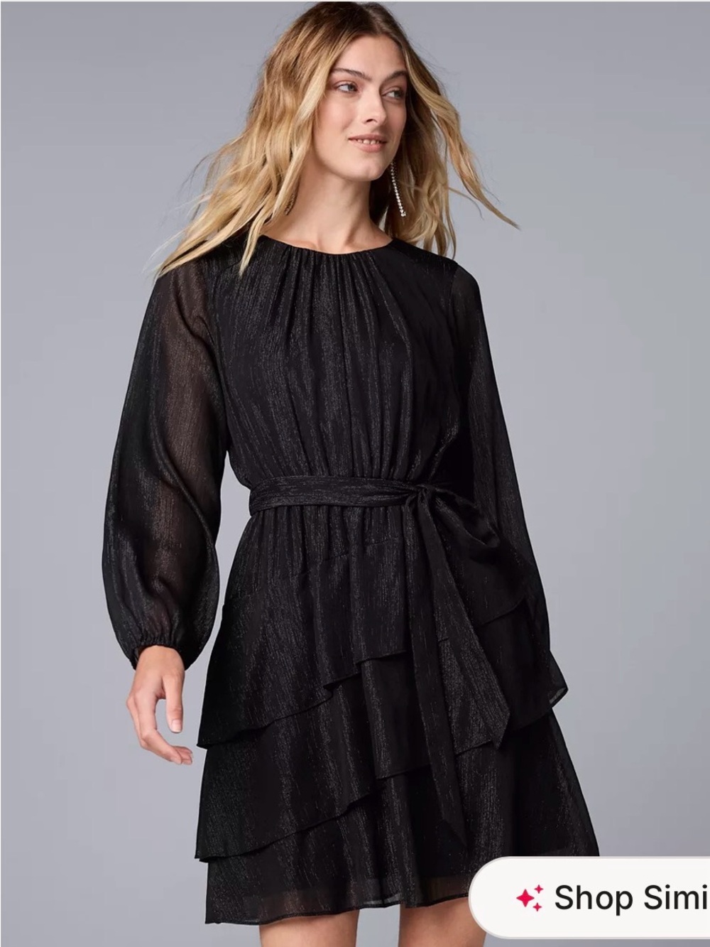 NWOT Simply Vera Vera Wang Black Shimmer Tiered Dress – Size Large – Never Worn